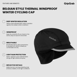 GripGrab Belgian Style Thermal Windproof Winter Cycling Cap black