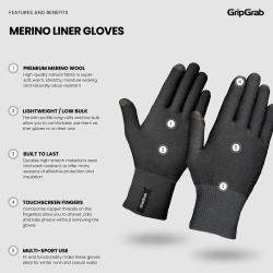 Preview: GripGrab Merino Wool Liner Gloves black