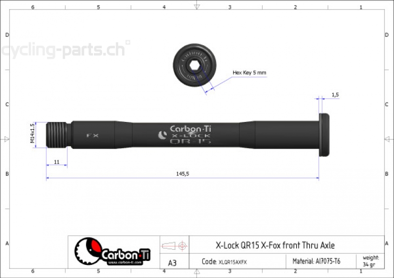 Carbon Ti X-Lock QR15 X-Fox M14x1.5 black Steckachse