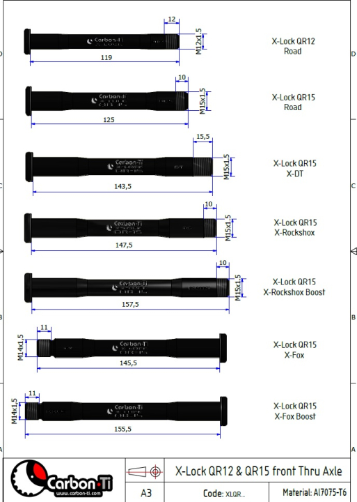 Carbon Ti X-Lock QR15 X-Rock Shox Boost M15x1.5 black Steckachse