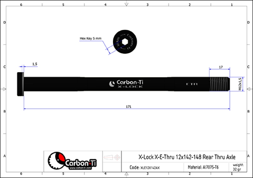 Carbon Ti X-Lock X-E-Thru 12x142 M12x1.5 red Steckachse