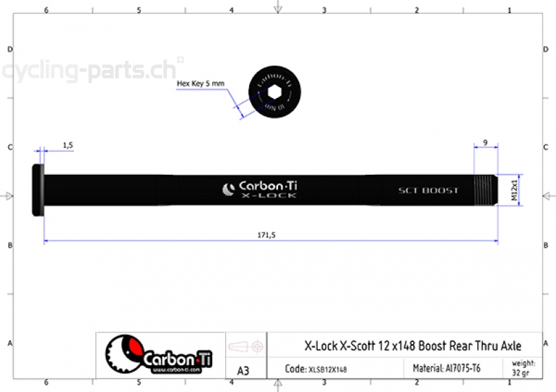 Carbon Ti X-Lock EVO X-Scott Boost 12x148 M12x1 black Steckachse