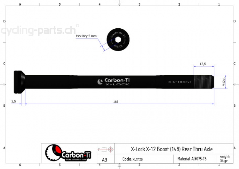 Carbon Ti X-Lock X-X12 Syntace  Boost 12x148 M12x1 black Steckachse