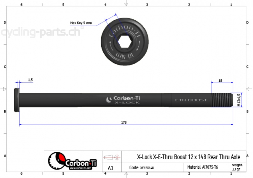 Carbon Ti X-Lock X-E-Thru Boost 12x148 M12x1.5 black Steckachse