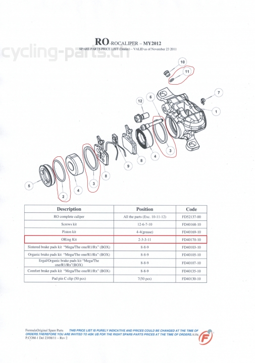 Formula RO Bremssattel - O-Ring Kit