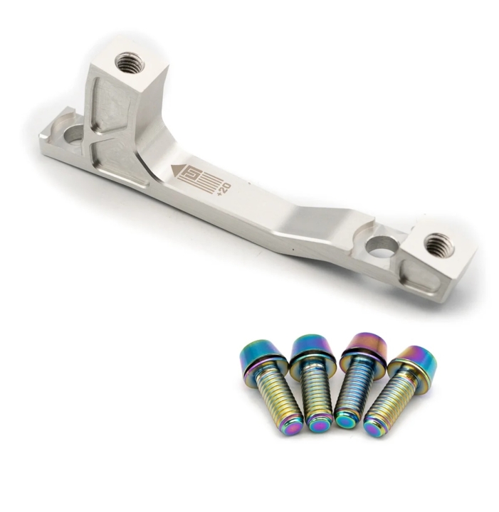 Freedom Coast Disc Adapter Postmount 200mm +20mm raw silver inkl. Better Bolts Titan-Schrauben rainbow