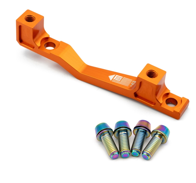 Freedom Coast Disc Adapter Postmount +43mm orange inkl. Better Bolts Titan-Schrauben rainbow