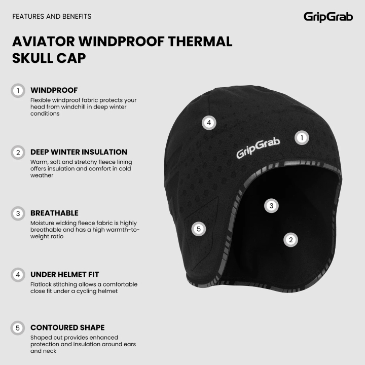 GripGrab Aviator Windproof Deep Winter Skull Cap black