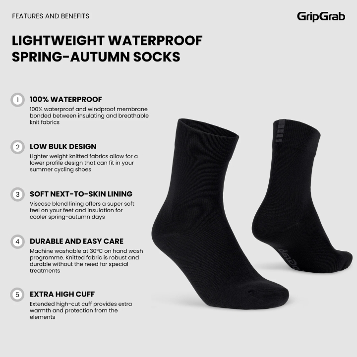 GripGrab Lightweight Waterproof Spring-Autumn Socken black
