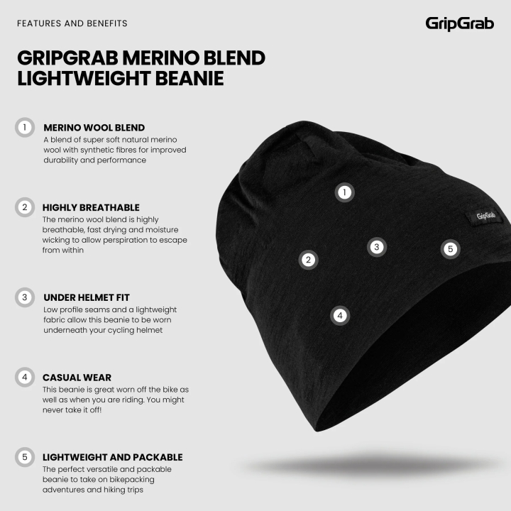 GripGrab Merino Blend Lightweight Beanie black