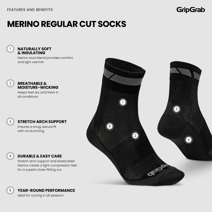 GripGrab Merino Regular Cut Socken black 3-Pack