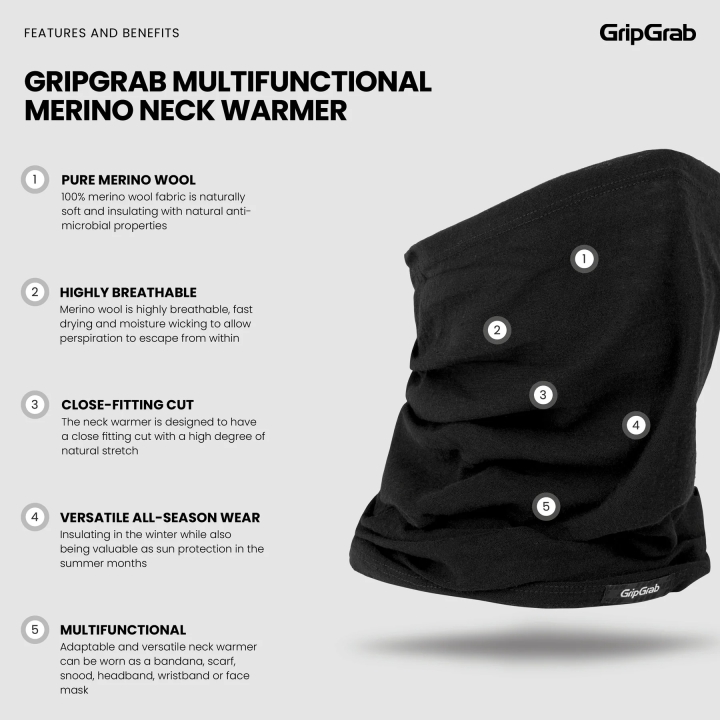 GripGrab Multifunctional Merino Neck Warmer black