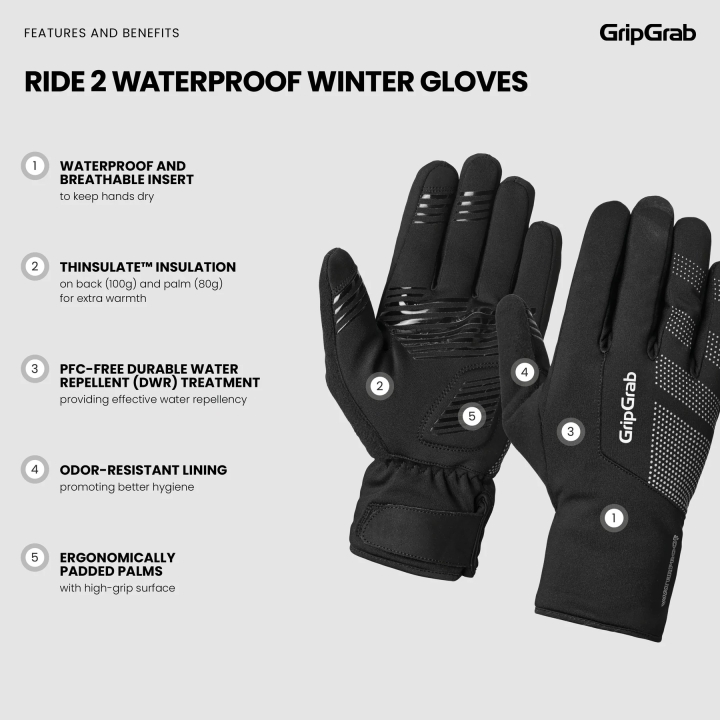 GripGrab Ride II Waterproof Winter Gloves black
