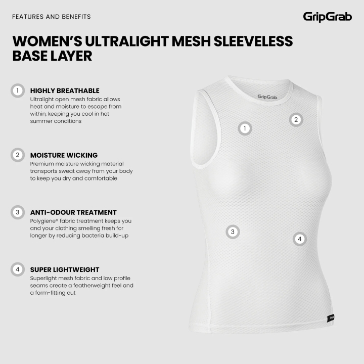 GripGrab Women's Ultralight Mesh Sleeveless Base Layer white