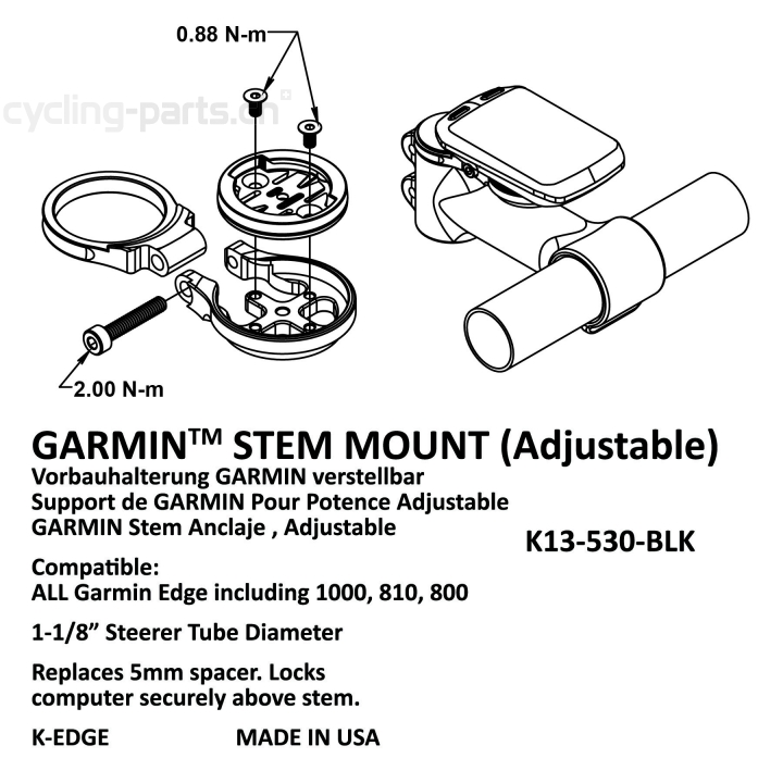 K-Edge Adjustable Garmin Stem Mount black K13-530