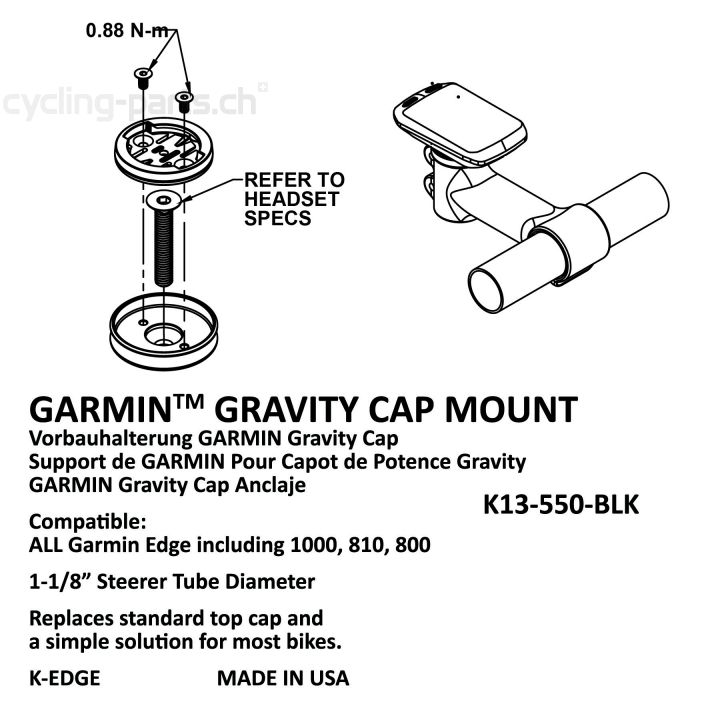 K-Edge Gravity Top Cap Mount Garmin red K13-550