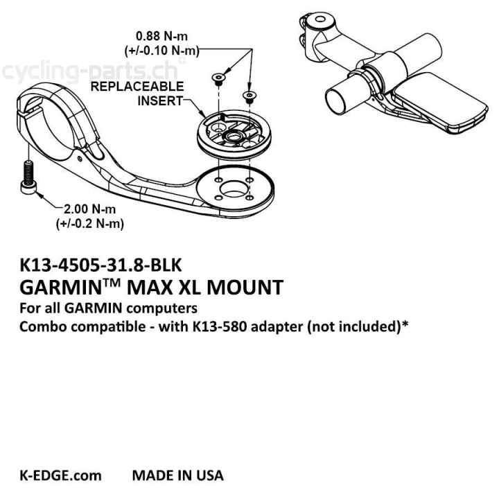 K-EDGE Garmin Max XL Mount black K13-4505-31.8-BLK