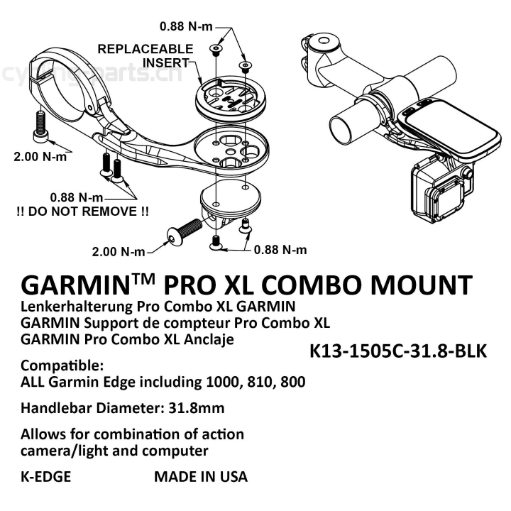 K-Edge Garmin XL Combo Mount black K13-1505C-31.8