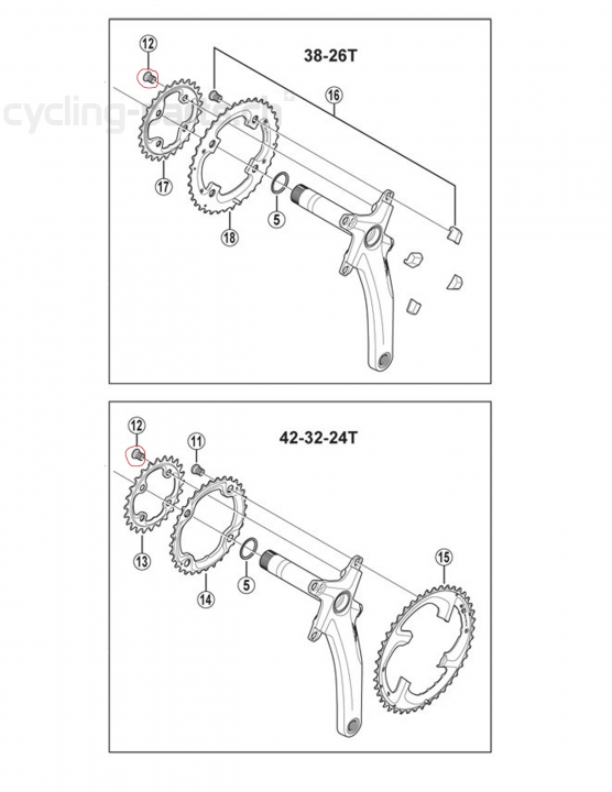 Shimano Dura Ace FC-R9200/FC-R9100/FC-9000/Ultegra FC-R8100/FC-R8000/FC-6800/XTR FC-M980 3x10/XTR FC-M980 2x10 Kettenblattschrauben