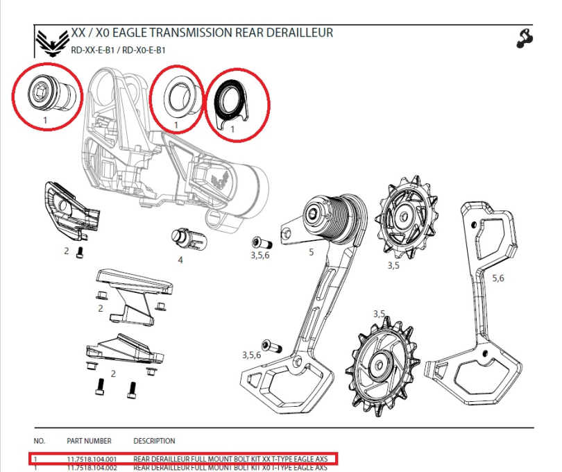 Sram Full Mount Bolt Kit zu XX Eagle Transmission AXS Schaltwerk