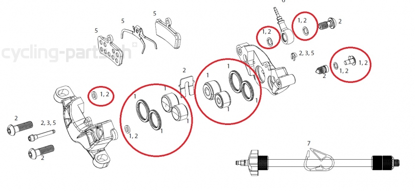 Sram Caliper Piston Kit Bremssattel - Kolbenkit für die G2 RSC/Ultimate, Guide R/RS/RSC