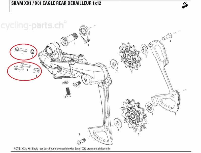 Sram X01 Eagle 1x12 Schaltwerk B-Bolt and Limited Screw Kit